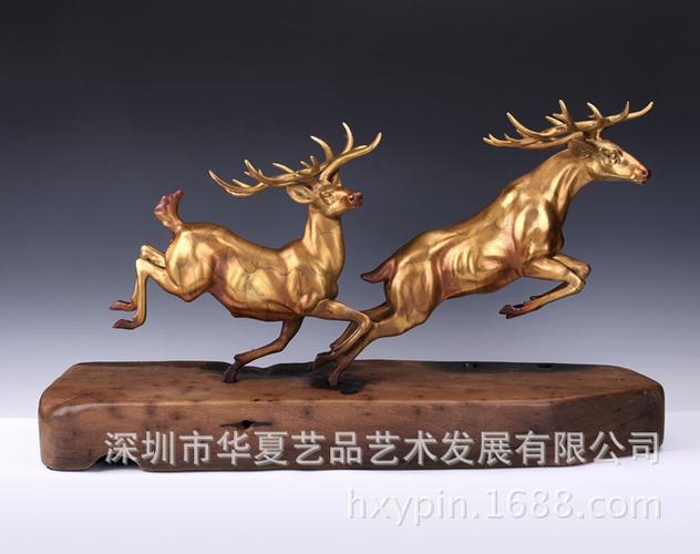 小鹿摆件纯铜工艺品福禄一路相伴中式家居饰品对鹿