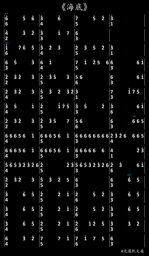 《海底》光遇琴谱(3/2/1指)