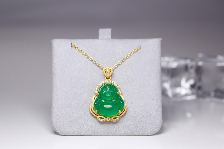 亨运s925玉髓佛吊坠古法金镶嵌保色绿玛瑙小佛快手直播厂家货源