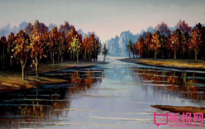 唯美水粉风景画作品,秋意