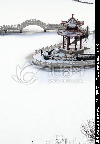 风景画 雪后 凉亭 石桥