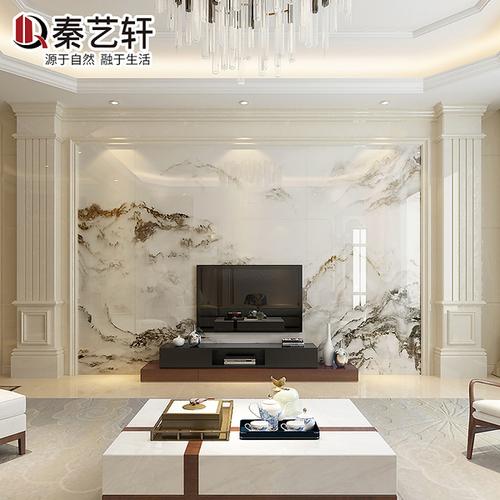 客厅装饰仿大理石电视背景墙瓷砖简约现代微晶石新中式大气罗马柱