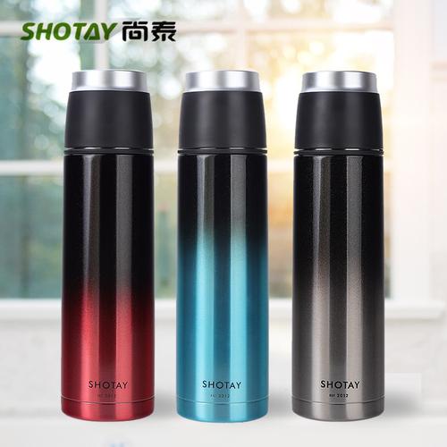 shotay尚泰不锈钢渐变保温杯男女时尚保温瓶耐磨防漏带手提暖水杯