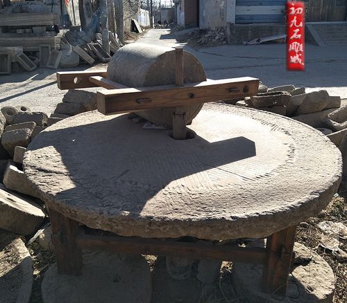 石头碾子石磨盘石雕碾盘老石磨仿古园林装饰摆件民间旧石器老物件