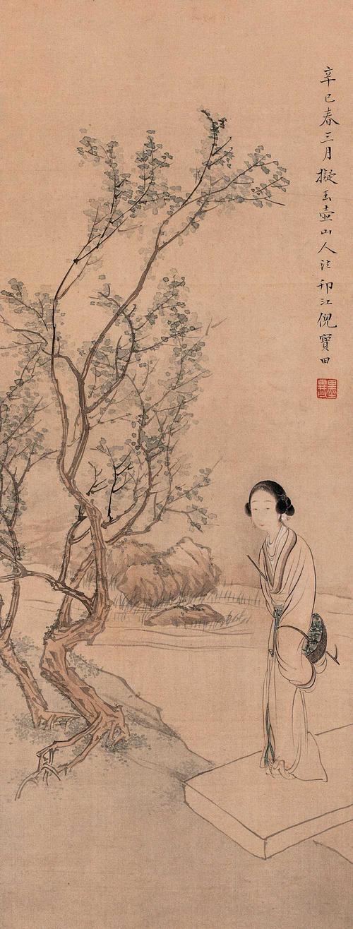 倪田 1881年作 早春浣归 立轴
