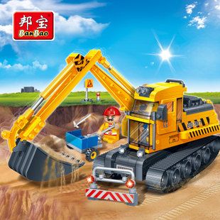 【小颗粒】邦宝拼插积木益智教育玩具工程车情景模拟 挖掘机8536