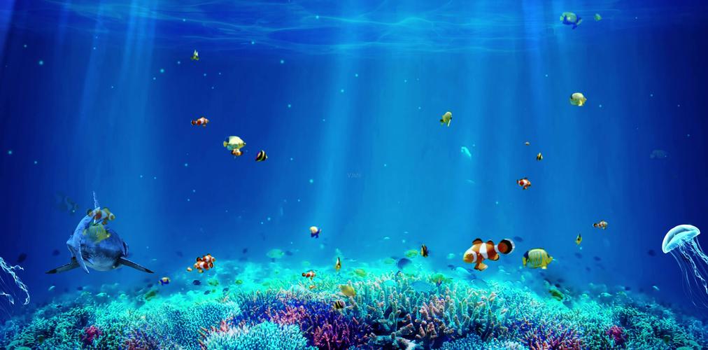 海底世界水族馆海洋世界球形屏幕鲨鱼水母_4096x2024