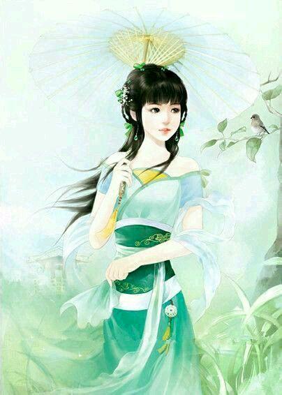 古风 绿衣 女子 清新 优雅 卡通图片