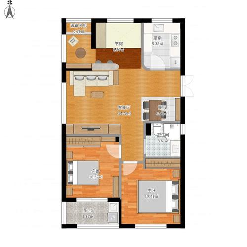 鸿景名苑2室1厅1卫1厨100.00㎡户型图