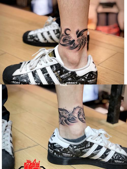 情侣脚环纹身太阳月亮云水_纹身_美妆_彩妆