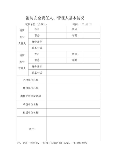 消防安全责任人,消防安全管理人基本情况统计表
