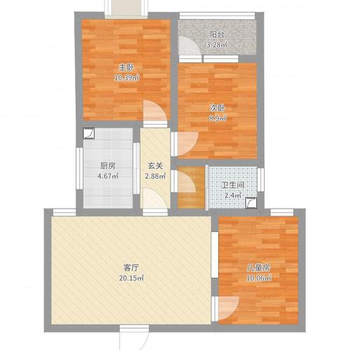 幸福家园3室1厅1卫1厨80.00㎡户型图