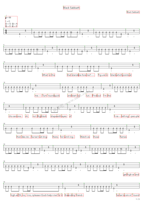 black sabbath 电贝斯(指奏)_贝斯谱_爱弹吉他网