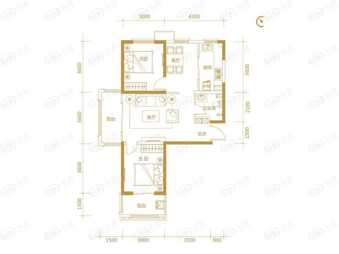 和平里2室2厅1卫户型图 - 太原乐居