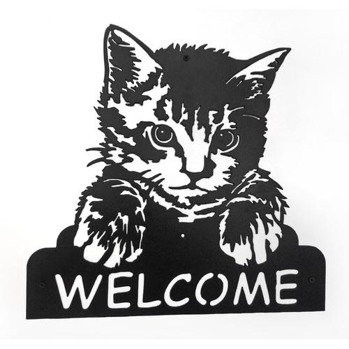 剪纸风格铁艺装饰画波斯猫welcome欢迎挂牌金属无框壁饰