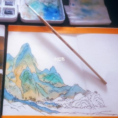 前几天买了本风琴水彩本临摹《千里江山图》