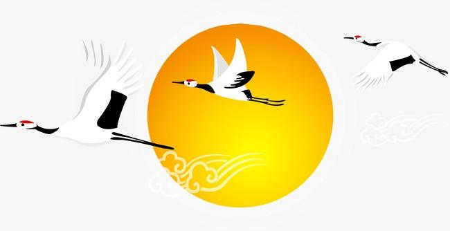 矢量 手绘 ai 月亮 白鹤 动物 禽类