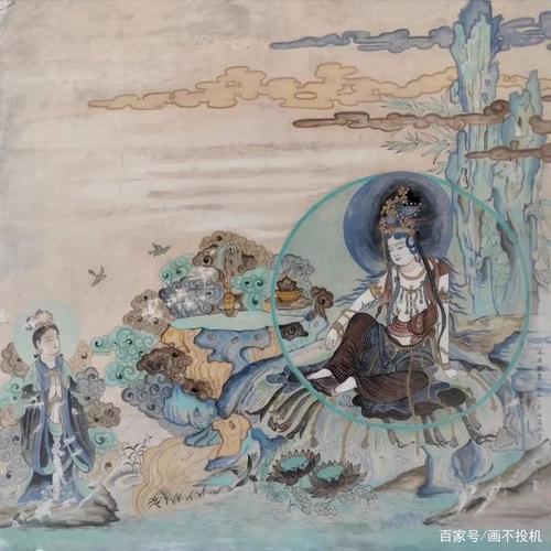 【名称】水月观音～善财龙女 【尺寸】120×118(cm) 【类别】壁画