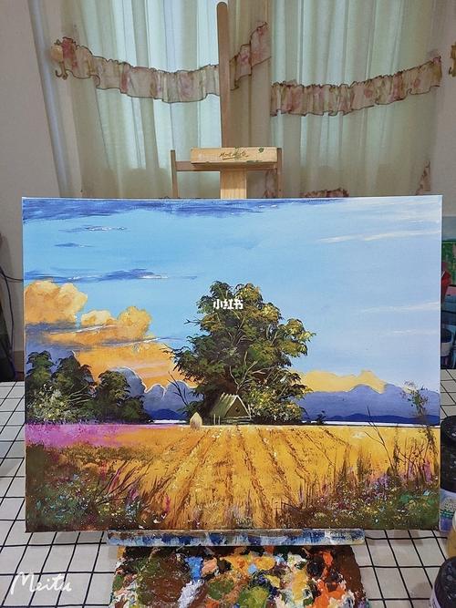 风景 田野 黄昏 | 丙烯画_丙烯画_风景_钛白_夕阳_新华路自由行热门