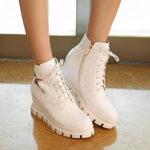 2016秋冬新款系鞋带女鞋韩版内增高短靴绑带带钻马丁靴女靴