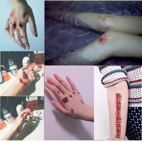 万圣节假伤疤纹身贴仿真刀疤痕贴假伤口贴纸淤青派对