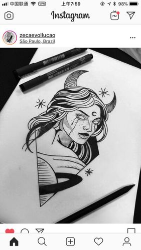 纹身图案参考 insgram 黑白简约线条