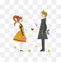 手绘面对面的情侣头像