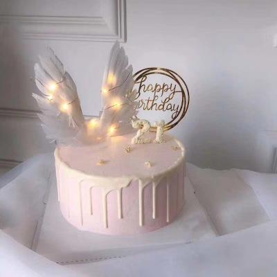 创意生日蛋糕白色羽毛翅膀天使大翅膀唯美蛋糕装饰大羽毛插件