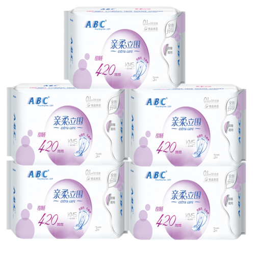 卫生巾abc超长长夜用亲柔立01cm420mm5包纯棉棉绵卫生巾