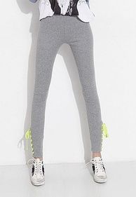 系带针织紧身裤 灰色