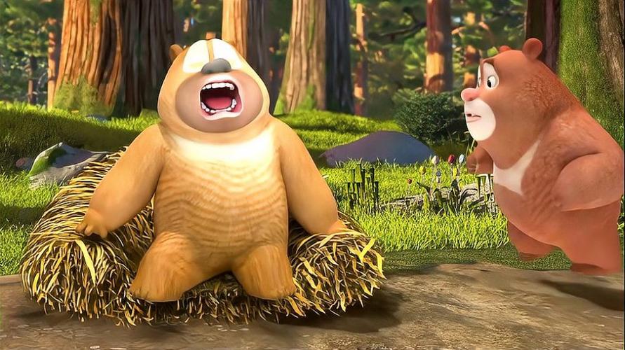 熊熊乐园熊二坐在草垫上发现草垫只剩一点了立马哇哇大哭