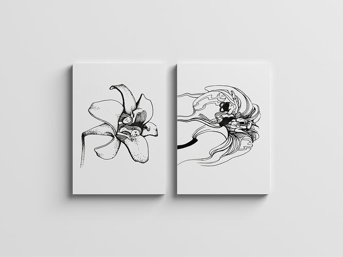 百合花,右边的灵感来自于敦煌壁画.