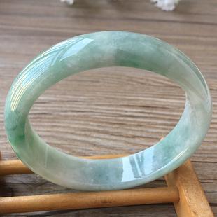 老坑翡翠手镯a货59mm贵妃椭圆阳绿飘花绿色带证书天然缅甸玉镯子