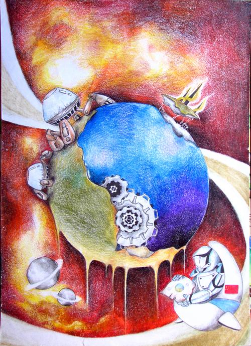 初中生科幻画:未来世界_儿童科幻绘画