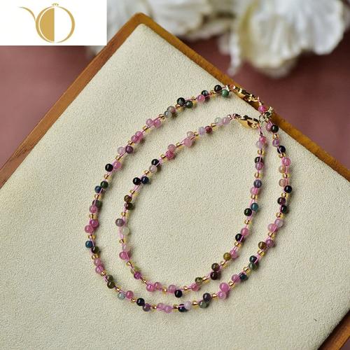 chunmi天然碧玺手链脚链套装水晶满天星足链口可延长14k包金手链脚环