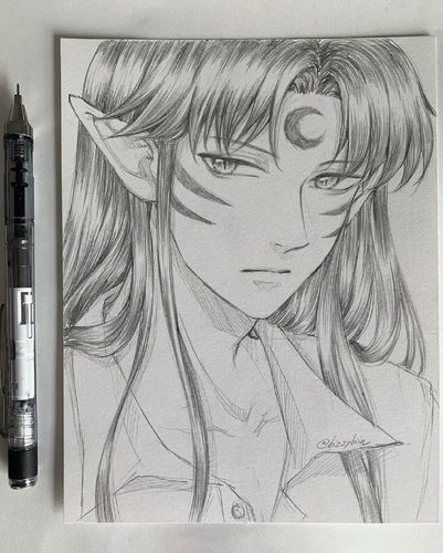 犬夜叉杀生丸铅笔画手绘线稿,帅气的杀生丸临摹素材