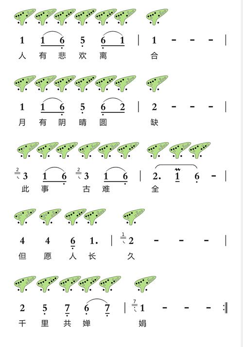 《水调歌头》12孔陶笛曲谱