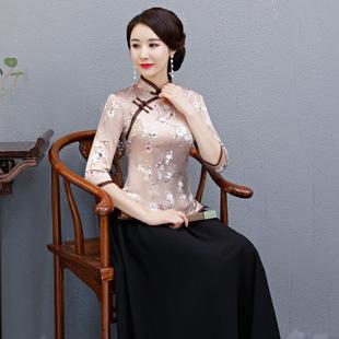 2018新款旗袍唐装女上衣奥黛改良时尚旗袍妈妈装中老年套装旗袍裙