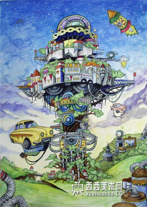 一等奖小学生科幻画《新能源城市》赏析