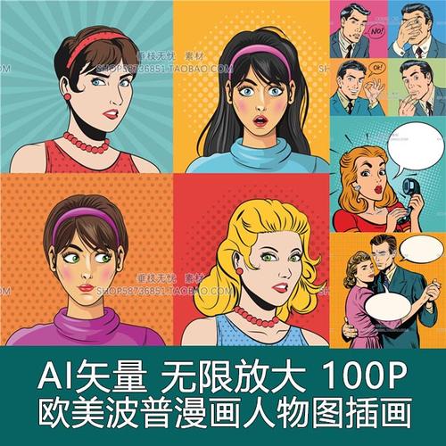 a4788矢量100张欧美波普漫画对话框复古商务人物2d