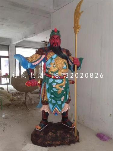 玻璃钢关公拿大刀雕塑,玻璃钢彩绘人物雕塑