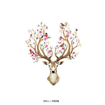 西街girl 梅花鹿彩色肩部小腿遮瑕纹身贴防水 女 持久简约原宿