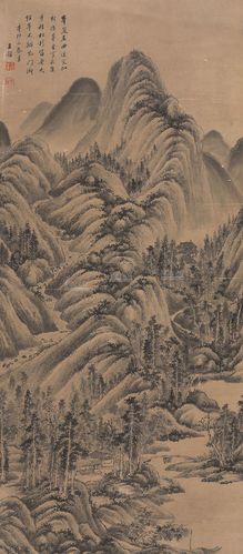 王鉴1651年作 山水中堂 镜心 纸本设色