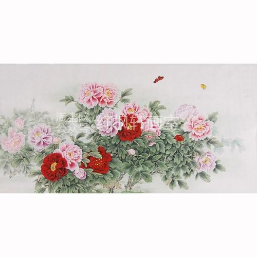 工笔画牡丹花可直手绘宣纸国画花鸟牡丹白描横幅国画
