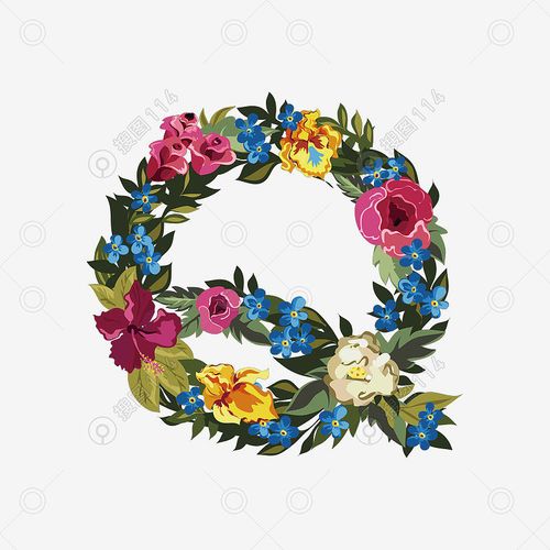 标签:彩色花朵字体英文设计字母q文化照术