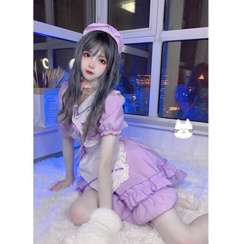 JKcosplay女装,男生cos女生角色 紫色性感女仆装全套 cos学生制服 情趣jk 大码洛丽塔女装连衣裙