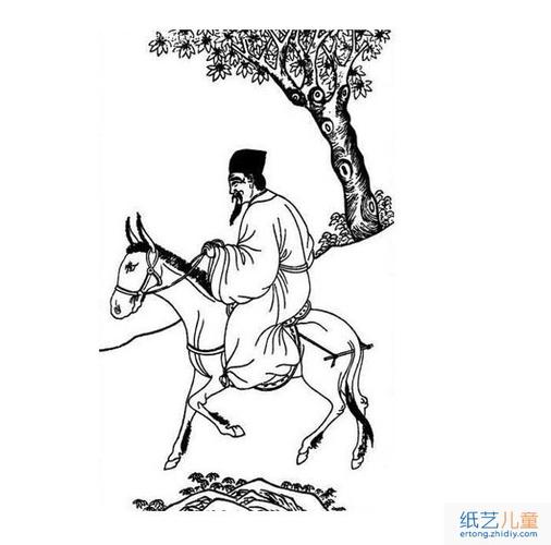 颇具古风的骑马的古人简笔画