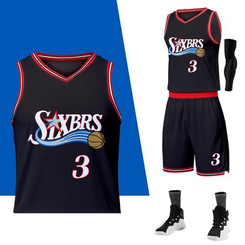 76人艾弗森复古球衣定制篮球服套装男女比赛队服印字diy团购背心 - 阿