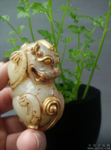 古董古玩老玉古玉汉代和田玉鎏金玉兽