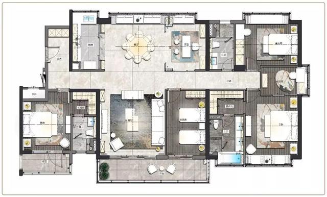 移动管理 正文 这是一套240平米的大平层户型,空间整体装修以现代轻奢
